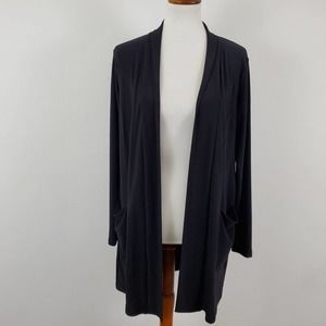 Sympli Open Front Jersey Knit Cardigan Size 8 Black Packable Canada Pockets EUC